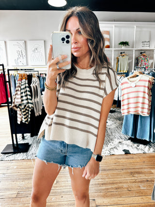 Front View. Oatmeal View. Kate Oversized Striped Sweater-3 Colors-Sweater-VerClare Boutique