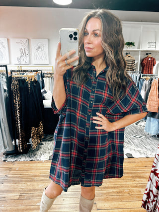 Leslie Plaid Shirt Dress-2 Colors-Dresses & Rompers-VerClare Boutique