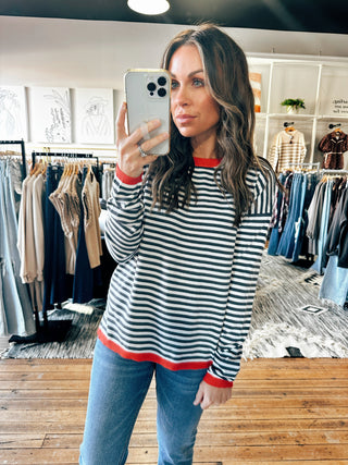 Tomato Stripe Sweater-Tops Basic Print-VerClare Boutique