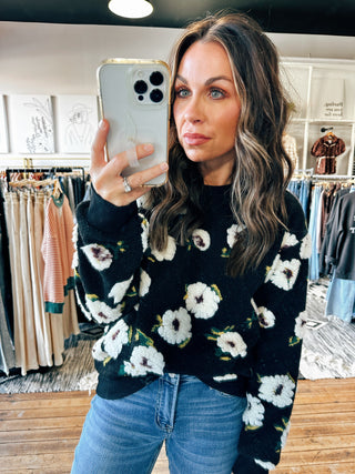 Floral Pullover Sweater-Black-Sweaters-VerClare Boutique