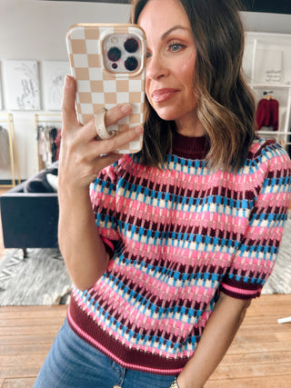 Felicity Pink & Blue Sweater-SweatersFelicity Pink & Blue Sweater | VerClare Boutique-Pink and blue striped sweater with a soft, relaxed fit and lightweight feel. Playful everyday style. Free US shipping from VerClare Boutique.-VerClare Boutique