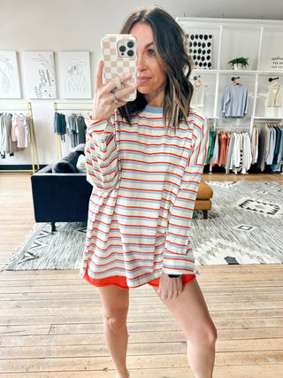 Lucy Oversized Striped Top - Poppy/Sky-SweatersLucy Oversized Striped Top - Poppy/Sky | VerClare Boutique | Chenoa, IL-VerClare Boutique