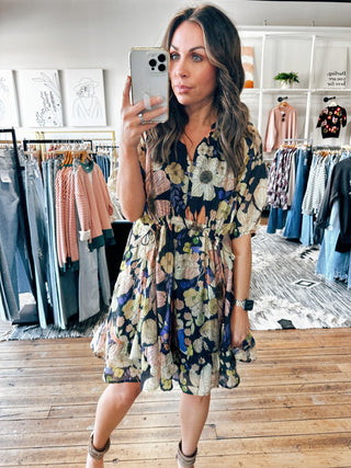 Front View. Floral Half Sleeve Dress-Dresses & Rompers-VerClare Boutique