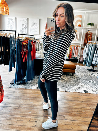 Stripe Kangaroo Hoodie-2 Colors-Tops Basic Stripe-VerClare Boutique