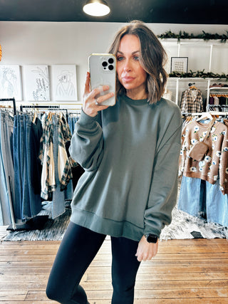 Dropped Shoulder Olive Sweatshirt-Jackets & Kimonos-VerClare Boutique