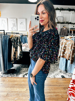 Short Sleeve Sequin Bubble Top-Tops Casual-VerClare Boutique