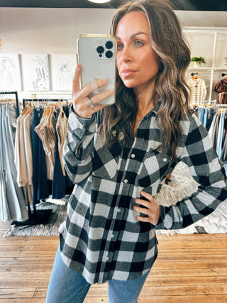 Grey Black View. Lewis Plaid-2 Colors-Tops Casual-VerClare Boutique