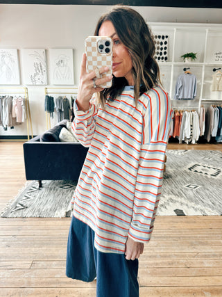Lucy Oversized Striped Top - Poppy/Sky-SweatersLucy Oversized Striped Top - Poppy/Sky | VerClare Boutique | Chenoa, IL-VerClare Boutique