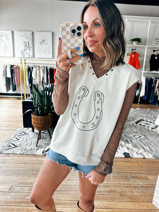 Lucky Me Horseshoe Top-Jackets & Kimonos-VerClare Boutique