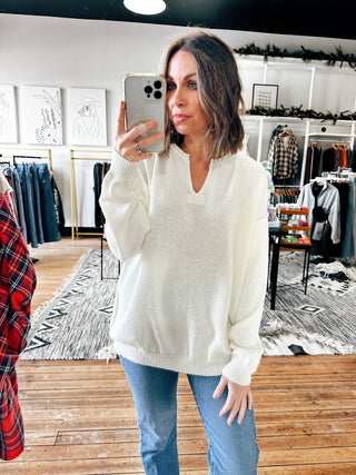 Ivory View. Notched Neck Long Sleeve Sweater-2 Colors-Sweaters-VerClare Boutique