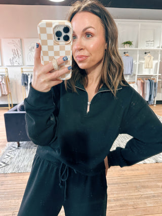 Z Supply-Downtown Half Zip Sweatshirt - Black-Jackets & KimonosZ Supply Downtown Half Zip Sweatshirt – Black | VerClare Boutique | Chenoa, IL-Z Supply Downtown half zip sweatshirt in black with a relaxed, cozy fit. Easy everyday layering piece with a sporty, elevated feel. Free US shipping from VerClare Boutique.-VerClare Boutique