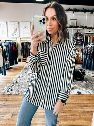 Satin Stripe Top-Tops Casual-VerClare Boutique