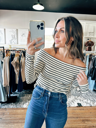 Blink Stripe Off Shoulder-Tops Casual-VerClare Boutique