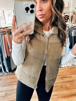 Khaki Zip Vest-Jackets & Kimonos-VerClare Boutique