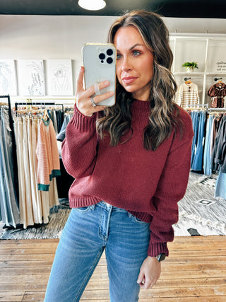 Burgundy Dropped Knit Sweater-Sweaters-VerClare Boutique