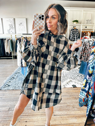 Front View.  Black Plaid Oversize Dress-Dresses & Rompers-VerClare Boutique