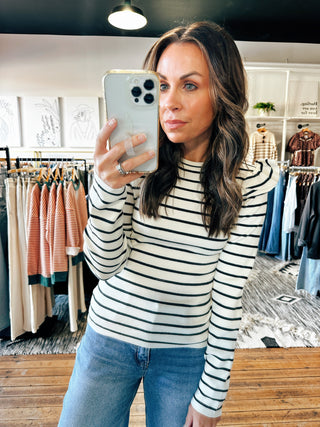 Trista Stripe Ruffle Sweater-Sweaters-VerClare Boutique