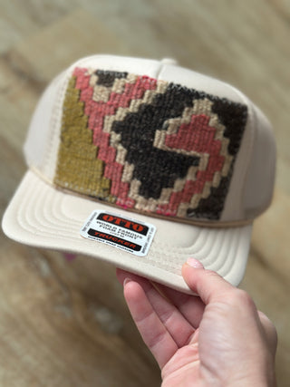Orijinal Designs Trucker Cap-Sand With Pink, Mustard, Brown