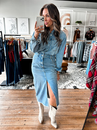 Washed Denim Midi Dress-Dresses & Rompers-VerClare Boutique