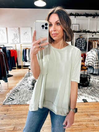 Sage Drop Shoulder Mineral Top-Tops Basic Solid-VerClare Boutique