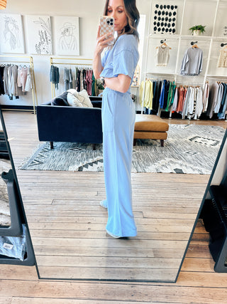 Mindful Pant - Barcelona Blue-BottomsHarper Two Piece Set-Blush | VerClare Boutique | Chenoa, IL-Women's Blush Lounge Set. Available in sizes: S, M, L. 60% Cotton, 40% Polyester. Free US shipping on all eligible orders. Located in Chenoa, Illinois.-VerClare Boutique