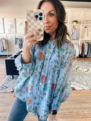 Melissa Floral Long Sleeve Blouse - 2 Colors-Tops CasualMelissa Floral Long Sleeve Blouse – 2 Colors | VerClare Boutique | Chenoa, IL-Shop the Melissa Floral Long Sleeve Blouse in ecru and blue at VerClare Boutique. A soft, feminine floral blouse with an easy fit—perfect for everyday wear and layering.-VerClare Boutique