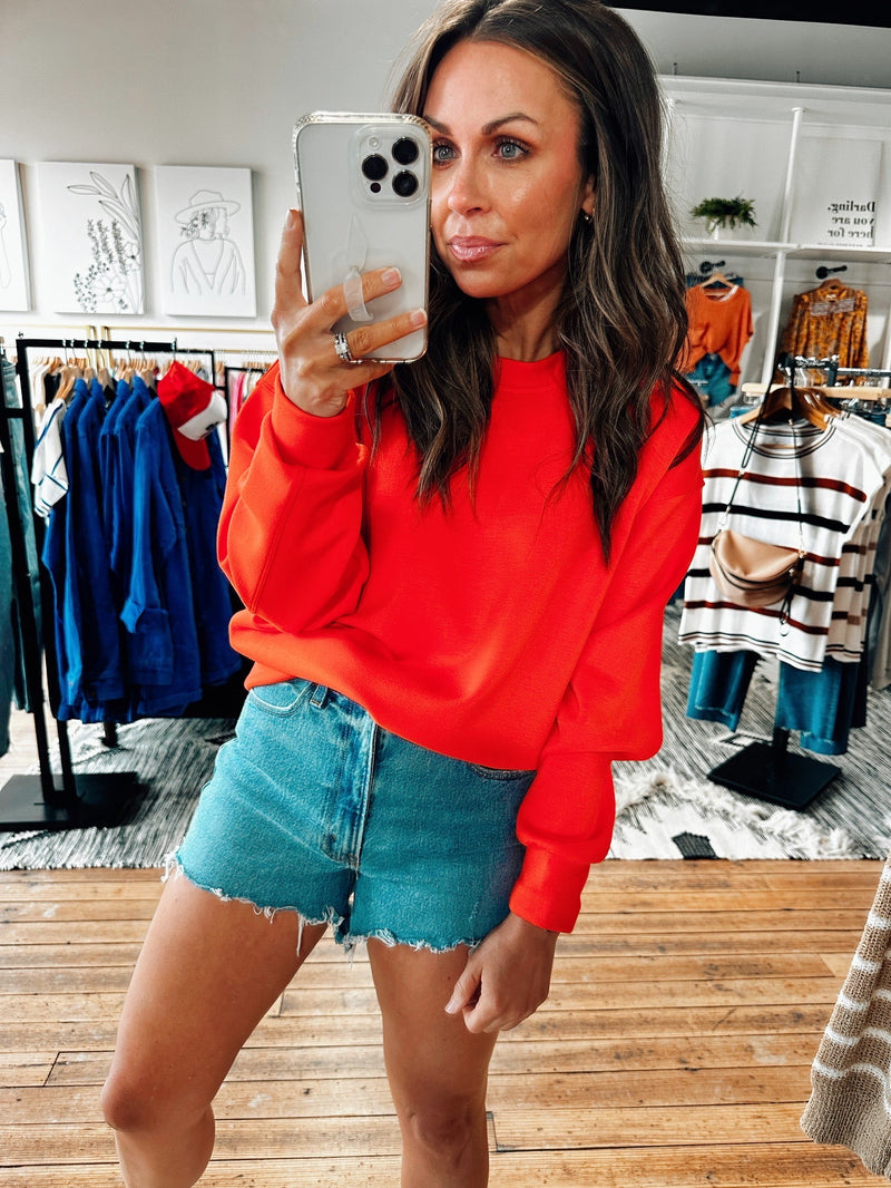Red/Orange View. Crewneck Scuba Sweatshirt-4 Colors-Jackets & Kimonos-VerClare Boutique