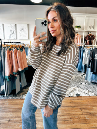 Triple Stripe Cuffed Long Sleeve-3 Colors-Tops Basic Print-VerClare Boutique