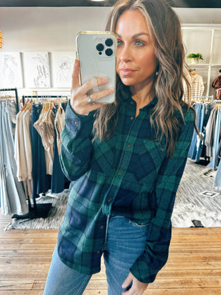 Pine Navy View. Lewis Plaid-2 Colors-Tops Casual-VerClare Boutique