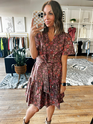 Brown Floral Tie-Waist Dress with Pockets-Dresses & RompersBrown Floral Tie-Waist Dress with Pockets | VerClare Boutique-Women's Floral Tie Dress | Brown Floral Waist Tie Dress with Pockets | Sizes: S, M, L | Free US shipping on all eligible orders. Located in Chenoa, Illinois-VerClare Boutique