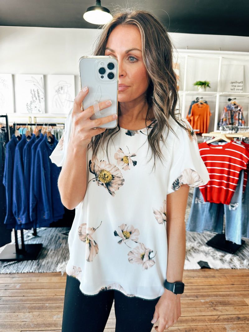 Maureen Ivory Print Blouse-Tops casual-VerClare Boutique