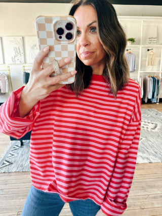 Maris Striped Long Sleeve Top - Hibiscus/Cherry