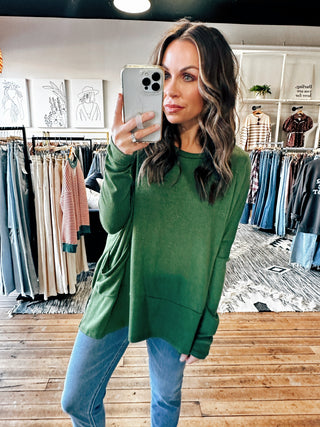 Olive View. Two Pocket Knit Pullover-5 Colors-Tops Basic Solid-VerClare Boutique