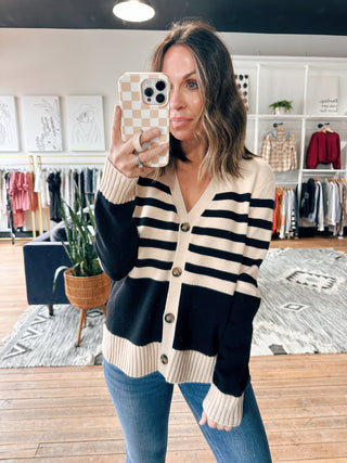 Maren Striped Sweater Cardigan-Sweaters-VerClare Boutique