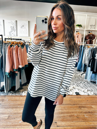 Black Ivory View. Triple Stripe Cuffed Long Sleeve-3 Colors-Tops Basic Print-VerClare Boutique