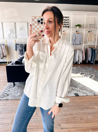 Alfie Linen Button Up Shirt - White-Tops Basic SolidZ-Supply Alfie Linen Button Up Shirt - White | VerClare Boutique | Chenoa, IL-Shop the Z-Supply Alfie Linen Button Up Shirt - White. Available now at VerClare Boutique! | VerClare Boutique | Chenoa, IL-VerClare Boutique