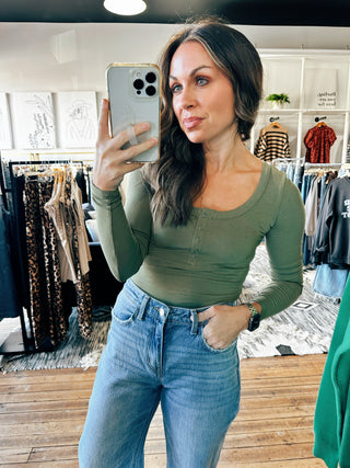 Olive View. Mara Henley Knit Fitted Top-3 Colors-Tops Basic Solid-VerClare Boutique