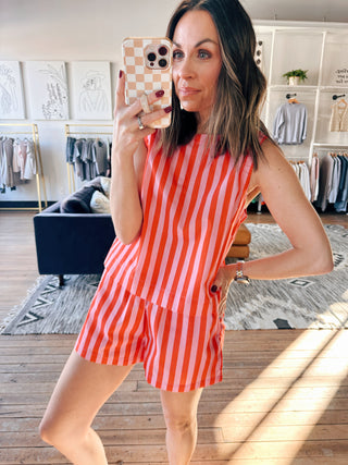 Haven Striped Tank & Shorts Set- Punch/Coral-BottomsWishlist Elaria Scallop Sweater Tank – M. Blue | VerClare Boutique | Chenoa, IL-Shop the Wishlist Elaria Scallop Sweater Tank in M. Blue. A lightweight sweater tank with feminine scalloped details, perfect for layering or wearing solo. Available now at VerClare Boutique! | VerClare Boutique | Chenoa, IL-VerClare Boutique