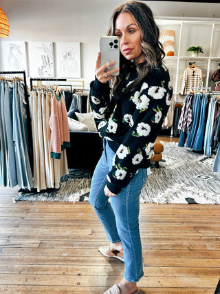 Floral Pullover Sweater-Black-Sweaters-VerClare Boutique