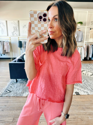 Everyday Pocket Tee - Paloma-Tops Basic SolidHarper Two Piece Set-Blush | VerClare Boutique | Chenoa, IL-Women's Blush Lounge Set. Available in sizes: S, M, L. 60% Cotton, 40% Polyester. Free US shipping on all eligible orders. Located in Chenoa, Illinois.-VerClare Boutique