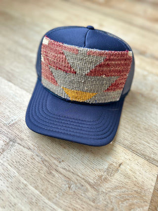 Orijinal Designs Trucker Cap-Navy with Rust, Light Green & Mustard-AccessoriesOrijinal Designs Trucker Cap-Black | VerClare Boutique | Chenoa, IL-Trucker Hat. Wear with care! Structured Bill. Final sale. Free US shipping on all eligible orders. Shop Pay Accepted. Located in Chenoa, Illinois.-VerClare Boutique