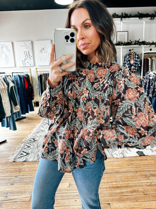 Retro Printed Blouse-Tops Casual-VerClare Boutique