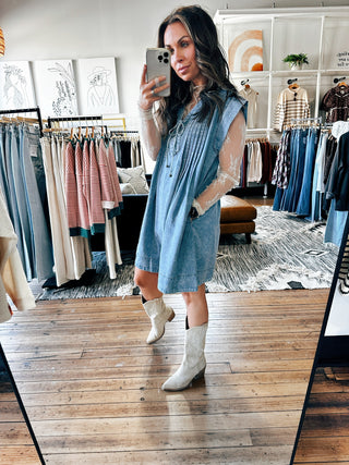 Denim Pleated Dress-2 Colors-Dresses & Rompers-VerClare Boutique