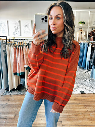 Caramel Orange View. Tessa Striped Pullover Sweater-3 Colors-Sweaters-VerClare Boutique