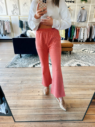 Valentine Check Boot-Cut Pants - 2 Colors