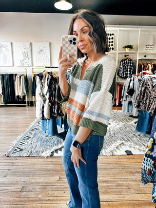 Striped Fern 3/4 Sleeve Sweater-Sweaters-VerClare Boutique