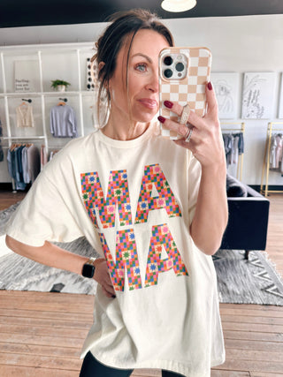MAMA Quilted Graphic Tee-Tops Basic PrintMAMA Quilted Graphic Tee | VerClare Boutique | Chenoa, IL-Shop the MAMA Quilted Graphic Tee at VerClare Boutique. A casual graphic tee with an easy, everyday feel—perfect for layering or wearing on its own.-VerClare Boutique