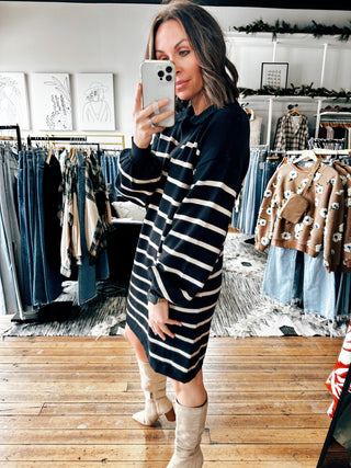 Teagan Long Sleeve Stripe Sweater Dress-Dresses & Rompers-VerClare Boutique