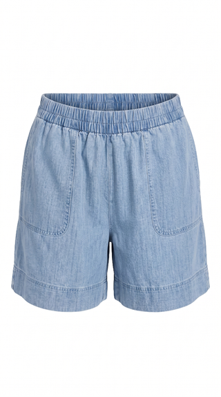 Gala Denim Short Pants - Lt Denim-BottomsGala Denim Short Pants - Lt Denim | VerClare Boutique | Jenison MI -Denim Short Pants are a beautiful soft denim woven high-rise short featuring a comfortable elastic waistband, functional side pockets, and an easy everyday silhouette. Free US shipping from VerClare Boutique.-VerClare Boutique