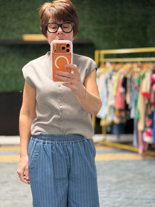 Danae Pinstripe Wide Leg Pants - Lt Denim-BottomsBelle Stripe Soft Brushed Top – Denim Blue Combo | VerClare Boutique | Chenoa, IL-Soft brushed striped top in a denim blue combo with a relaxed, cozy feel. Easy everyday layering piece with timeless style. Free US shipping from VerClare Boutique.-VerClare Boutique